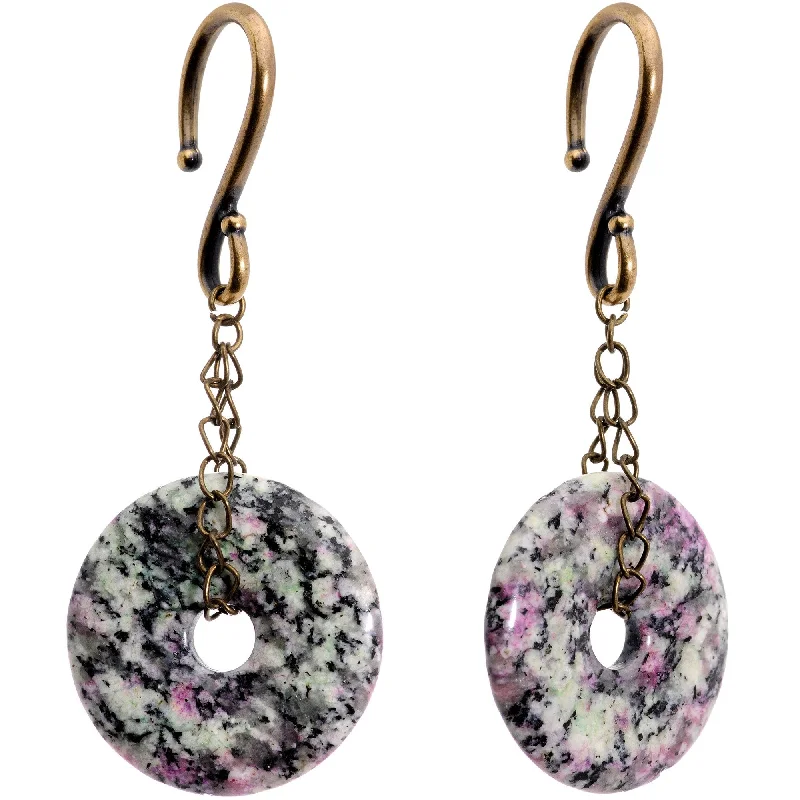 Women's Earrings – Elegant Designs for Every Personality--Handmade Antique Brass Plated Natural Zoisite Donut Ear Weights