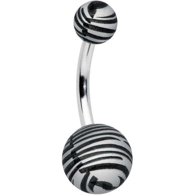 Beautiful Belly Rings for Stunning Style -Matte Grey Zebra Stripe Belly Ring