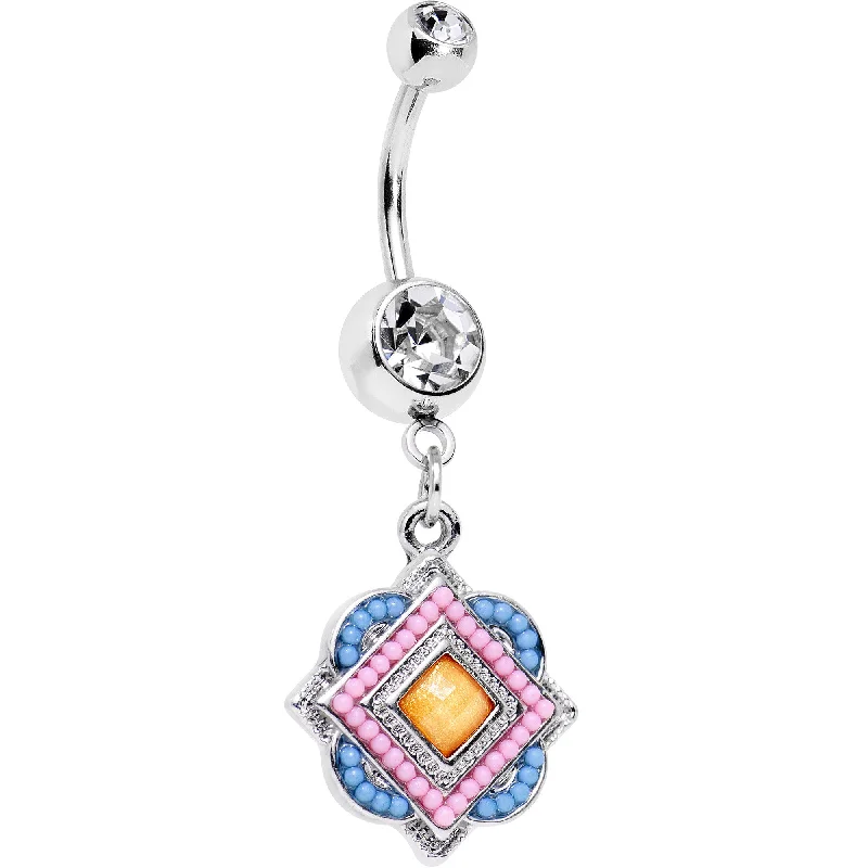 Beautiful Belly Rings with Polished Shine -Yellow Gem Pink Baby Blue Orb Easter Sunday Dangle Belly Ring Beautiful Belly Rings with Polished Shine -Yellow Gem Pink Baby Blue Orb Easter Sunday Dangle Belly Ring