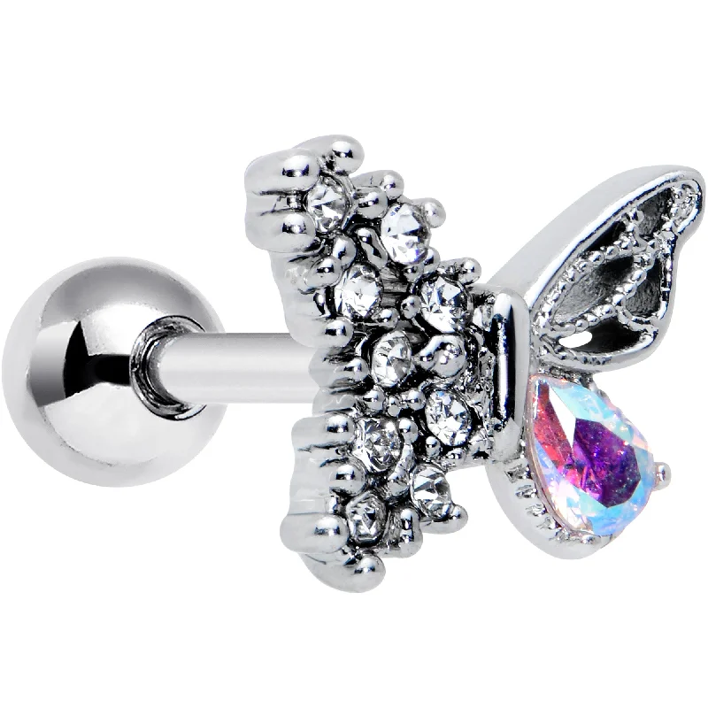 Women's Earrings – Elegant Designs for Every Personality--16 Gauge 1/4 Clear Gem Glam Butterfly Cartilage Tragus Earring
