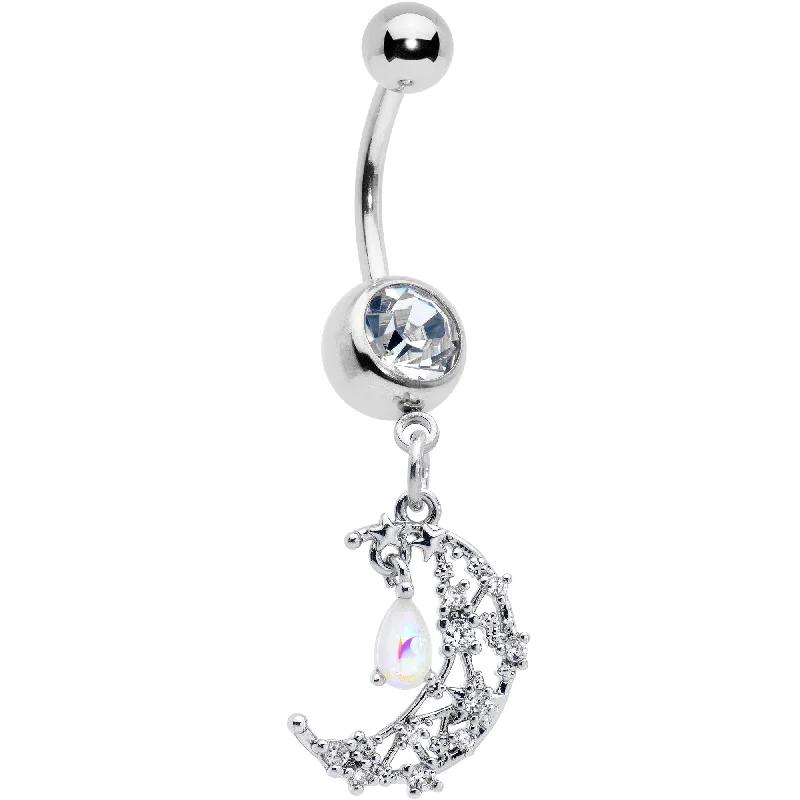 Fashionable Belly Rings for Exclusive Looks -White Clear Gem Constellation Moon Dangle Belly Ring Fashionable Belly Rings for Exclusive Looks -White Clear Gem Constellation Moon Dangle Belly Ring