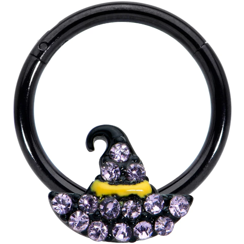 Nose Rings for Beautiful Designs -16 Gauge 3/8 Clear Gem Black Witch Hat Halloween Hinged Segment Ring Nose Rings for Beautiful Designs -16 Gauge 3/8 Clear Gem Black Witch Hat Halloween Hinged Segment Ring