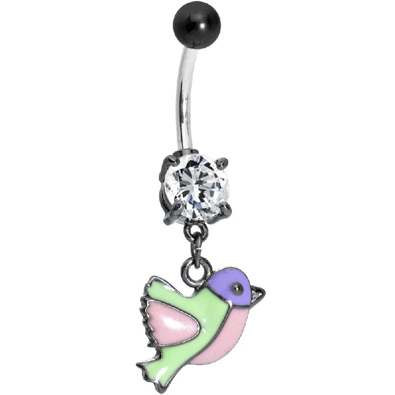 Comfortable Belly Rings for Easy Wear -Pretty Pastel Song Bird Belly Ring