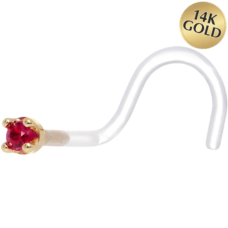 Comfortable and Stylish Nose Rings -18 Gauge 1/4 Yellow Gold 1.5mm Genuine Ruby Bioplast Nose Ring Comfortable and Stylish Nose Rings -18 Gauge 1/4 Yellow Gold 1.5mm Genuine Ruby Bioplast Nose Ring