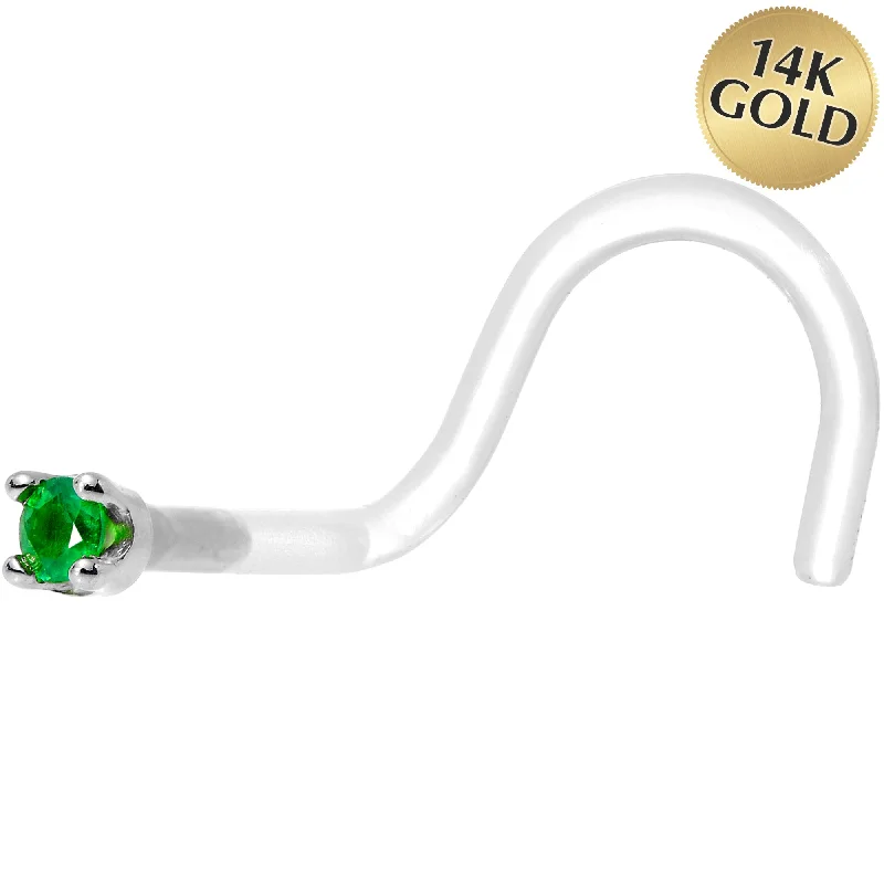Stylish and Affordable Nose Rings -18 Gauge 1/4 White Gold 1.5mm Genuine Emerald Bioplast Nose Ring Stylish and Affordable Nose Rings -18 Gauge 1/4 White Gold 1.5mm Genuine Emerald Bioplast Nose Ring