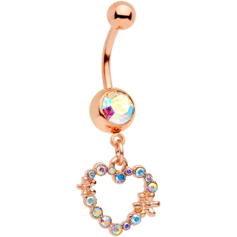 Beautiful Belly Rings for Statement Fashion -Aurora Gem Rose Gold Tone Heart Dangle Belly Ring Beautiful Belly Rings for Statement Fashion -Aurora Gem Rose Gold Tone Heart Dangle Belly Ring
