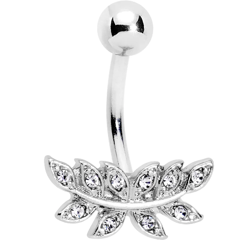 Designer Belly Rings for Elegant Style -Clear Gem Sprouting Ivy Leaf Belly Ring