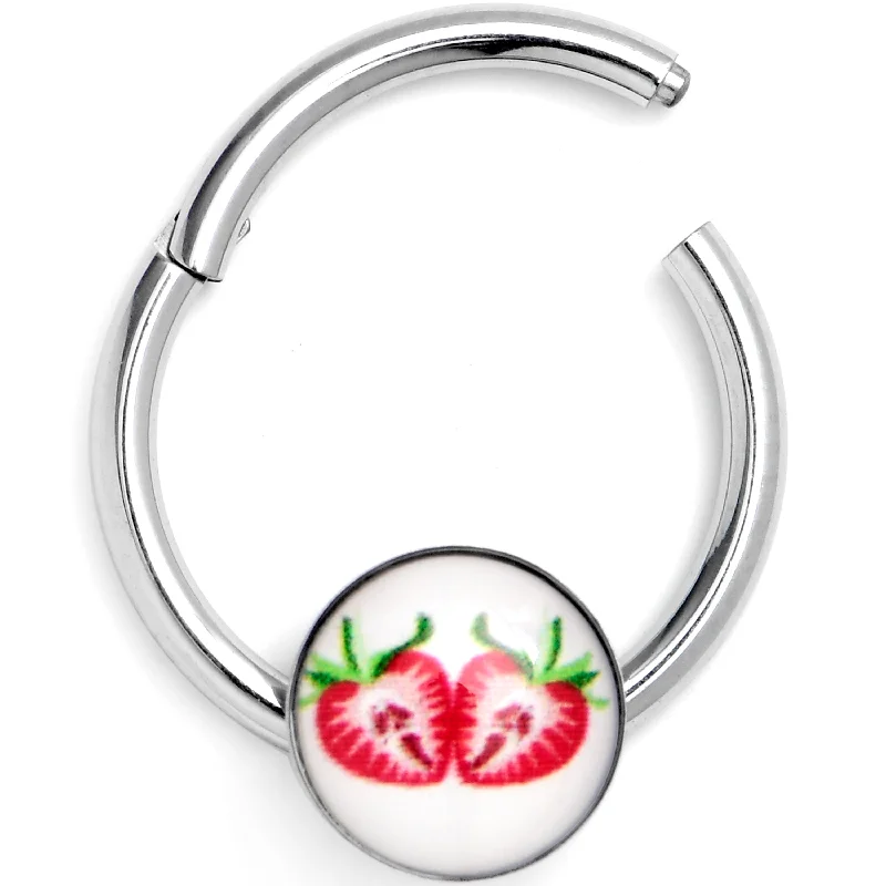 Women's Earrings – Elegant Designs for Every Personality--16 Gauge 3/8 Screaming Strawberry Horror Fruit Hinged Segment Ring Women's Earrings – Elegant Designs for Every Personality--16 Gauge 3/8 Screaming Strawberry Horror Fruit Hinged Segment Ring