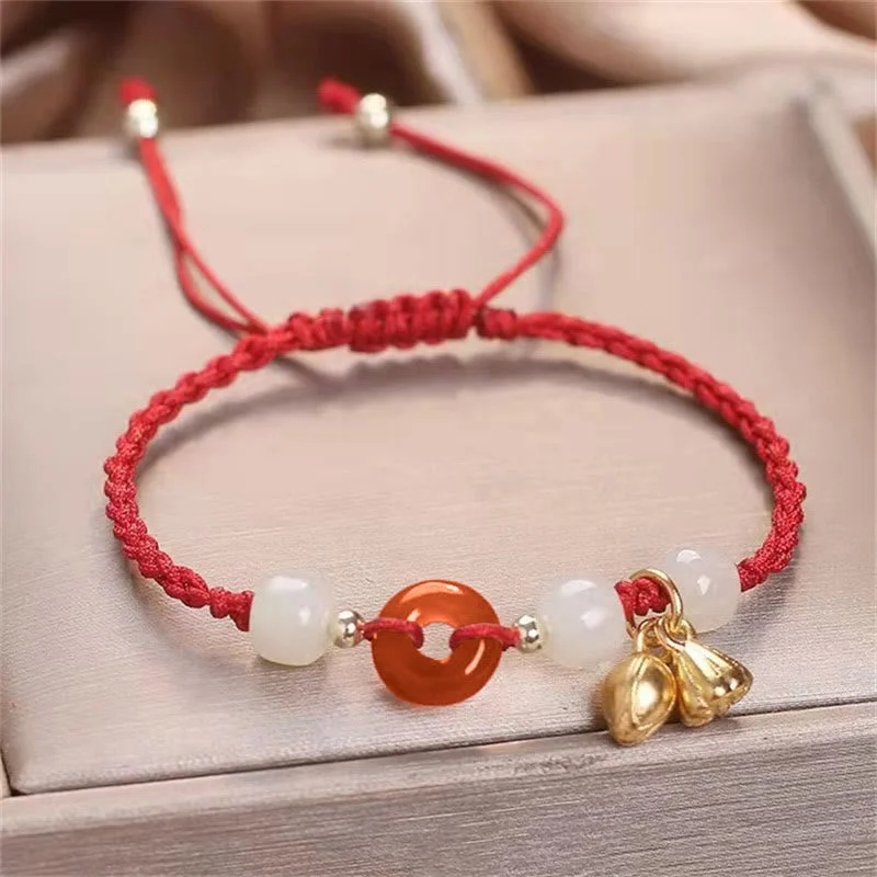 Personalized Bracelets and Bangles for Women-Buddha Stones Red Agate Peace Buckle Jade Lotus Healing Braided Bracelet Personalized Bracelets and Bangles for Women-Buddha Stones Red Agate Peace Buckle Jade Lotus Healing Braided Bracelet