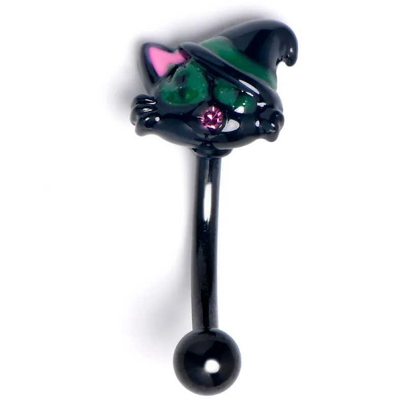 Women's Earrings – Elegant Designs for Every Personality--16 Gauge 5/16 Pink Gem Black Halloween Hat Cat Curved Eyebrow Ring