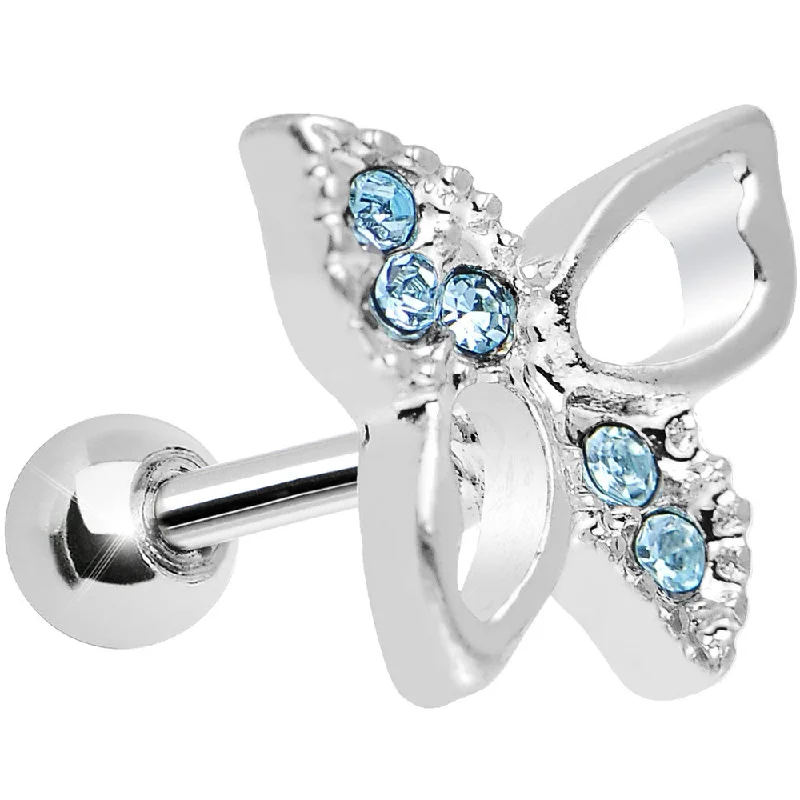 Women's Earrings – Elegant Designs for Every Personality--Aqua Crystal 18 Gauge Breezy Butterfly Cartilage Tragus Earring