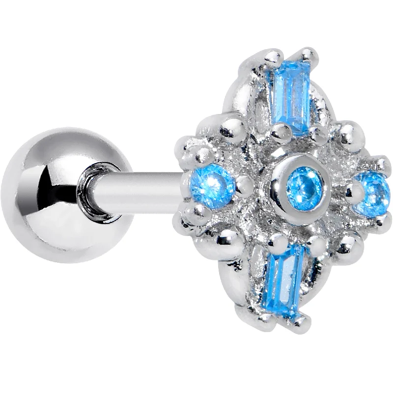 Women's Earrings – Elegant Designs for Every Personality--16 Gauge 1/4 Blue CZ Gem Opulent Cross Cartilage Tragus Earring