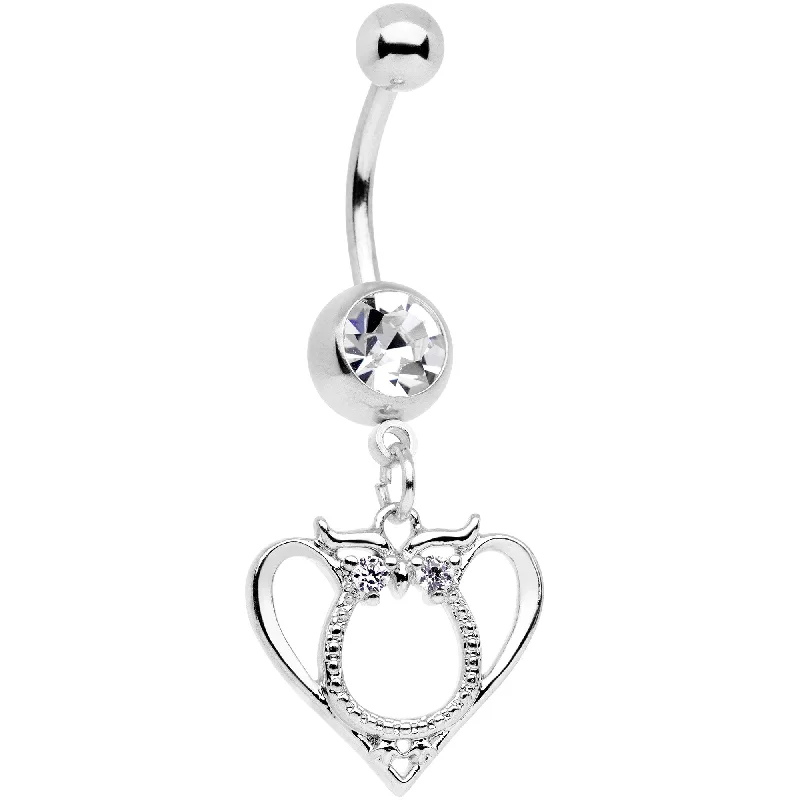 Simple Belly Rings for a Clean Look -Clear Gem Owl Valentines Day Heart Dangle Belly Ring Simple Belly Rings for a Clean Look -Clear Gem Owl Valentines Day Heart Dangle Belly Ring