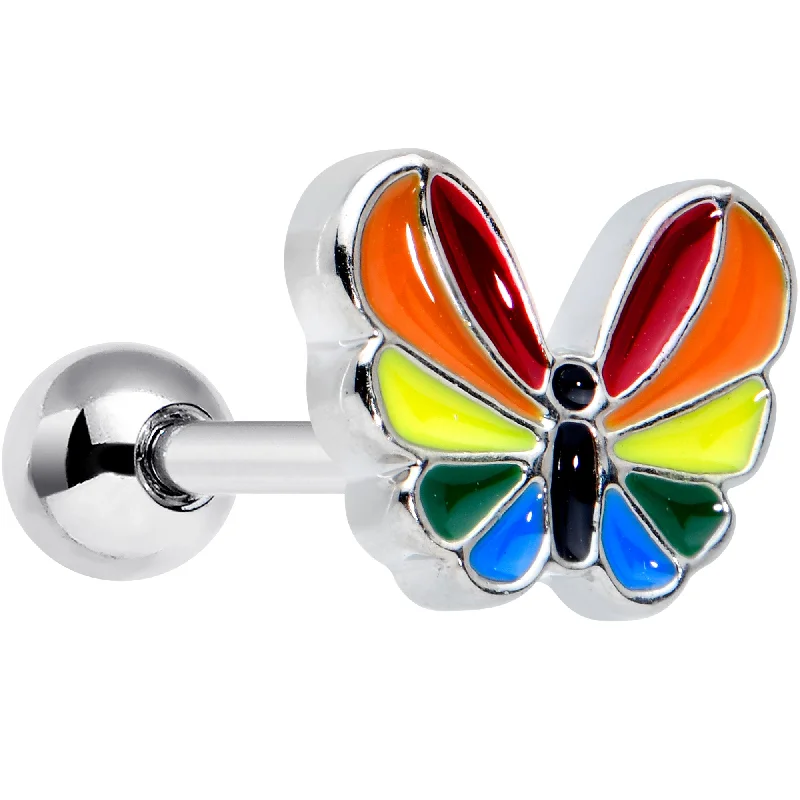 Women's Earrings – Elegant Designs for Every Personality--16 Gauge 1/4 Pride Rainbow Stripes Butterfly Cartilage Tragus Earring Women's Earrings – Elegant Designs for Every Personality--16 Gauge 1/4 Pride Rainbow Stripes Butterfly Cartilage Tragus Earring