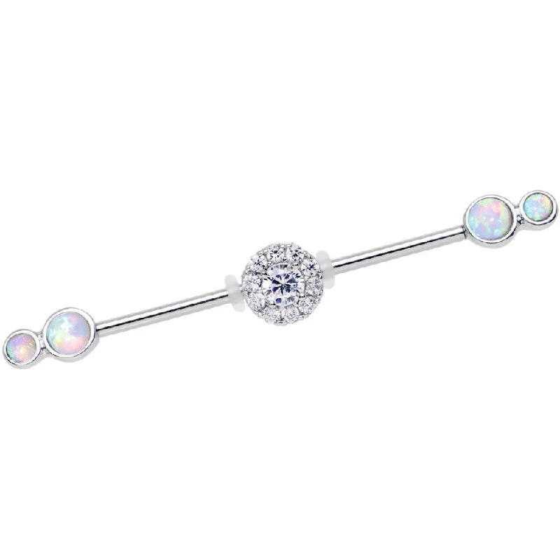 Women's Earrings – Elegant Designs for Every Personality--White Synthetic Opal Clear Gem Stainless Steel Industrial Barbell 38mm