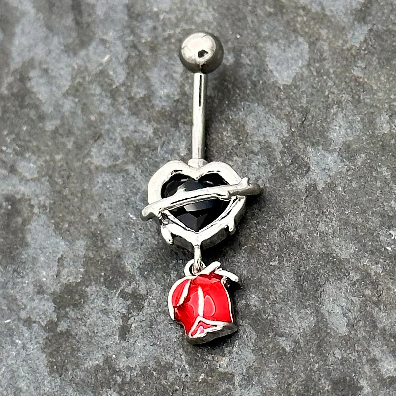Comfortable Belly Rings with Unique Detailing -Barbed Heart Internally Threaded Dangle Belly Ring Comfortable Belly Rings with Unique Detailing -Barbed Heart Internally Threaded Dangle Belly Ring