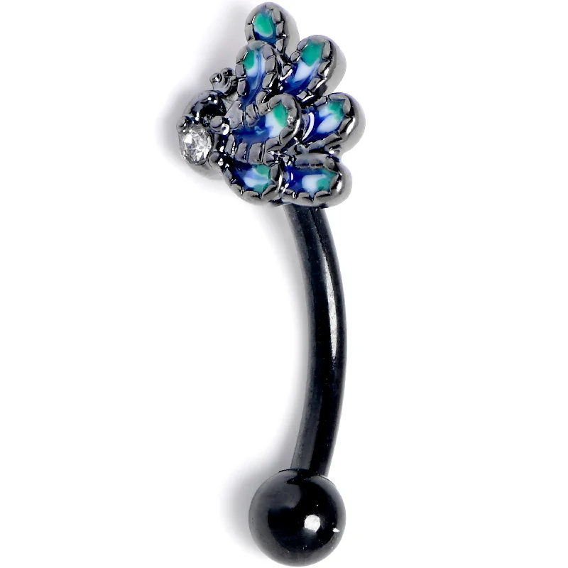 Women's Earrings – Elegant Designs for Every Personality--16 Gauge 5/16 Clear Gem Black Peacock Green Curved Eyebrow Ring Women's Earrings – Elegant Designs for Every Personality--16 Gauge 5/16 Clear Gem Black Peacock Green Curved Eyebrow Ring