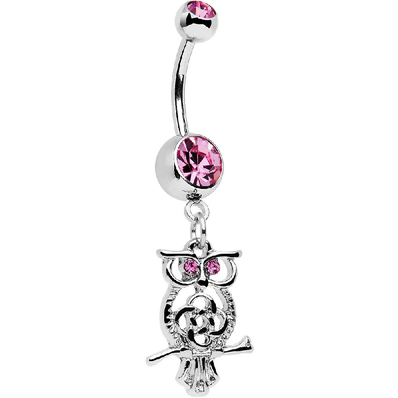 Comfortable Belly Rings with Vibrant Shine -Pink Gem Celtic Knot Perched Owl Dangle Belly Ring Comfortable Belly Rings with Vibrant Shine -Pink Gem Celtic Knot Perched Owl Dangle Belly Ring