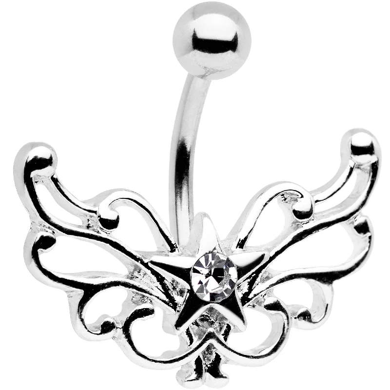 Fashionable Belly Rings for Trendy Looks -Clear Gem Summer Filigree Star Belly Ring