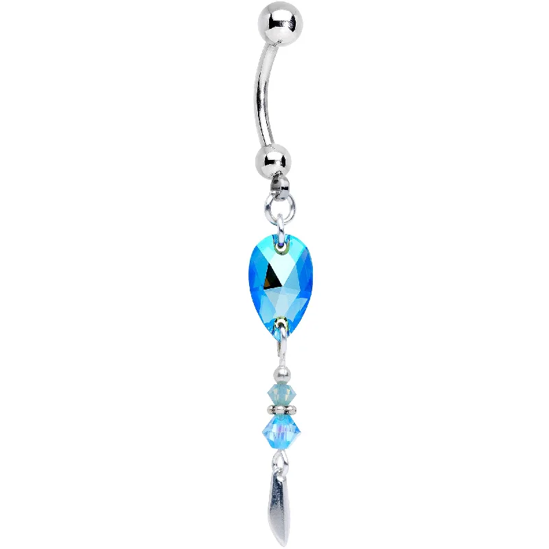 Comfortable Belly Rings for Casual Looks -Blue Gem Duo Dangle Belly Ring Created with Crystals Comfortable Belly Rings for Casual Looks -Blue Gem Duo Dangle Belly Ring Created with Crystals