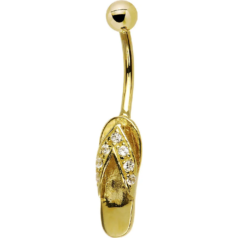 Comfortable Belly Rings for Everyday Fashion -16 Gauge Solid 14kt Yellow Gold Cubic Zirconia Sandal Belly Ring Comfortable Belly Rings for Everyday Fashion -16 Gauge Solid 14kt Yellow Gold Cubic Zirconia Sandal Belly Ring