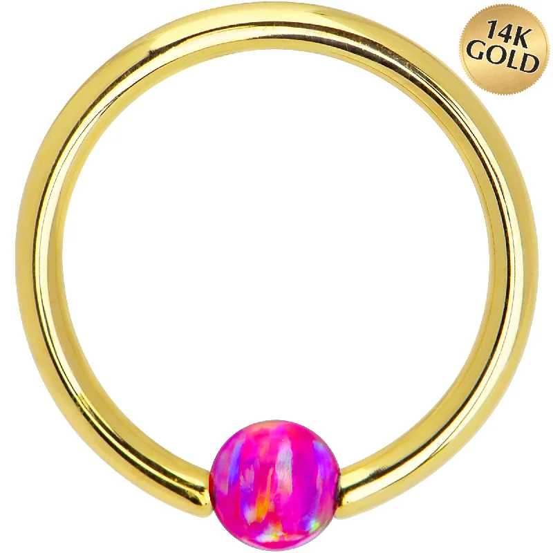 Durable Lip Rings with Classic Design14 Gauge 3/8 Solid 14KT Gold Purple Synthetic Opal Captive Ring Durable Lip Rings with Classic Design14 Gauge 3/8 Solid 14KT Gold Purple Synthetic Opal Captive Ring
