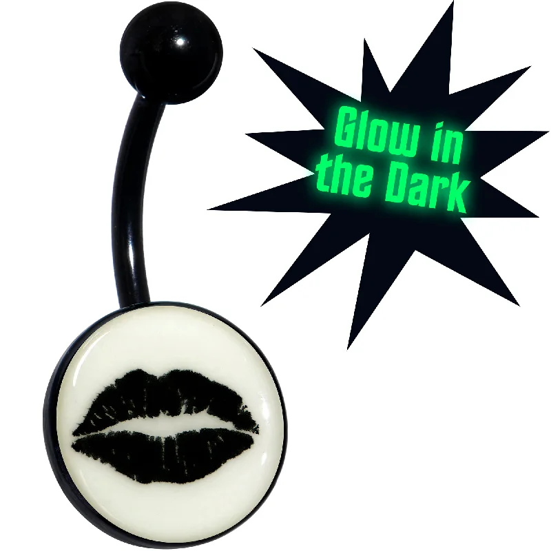 Trendy Belly Rings for Bold Fashionistas -Black Glow in the Dark Lipstick Kiss Mark Belly Ring Trendy Belly Rings for Bold Fashionistas -Black Glow in the Dark Lipstick Kiss Mark Belly Ring