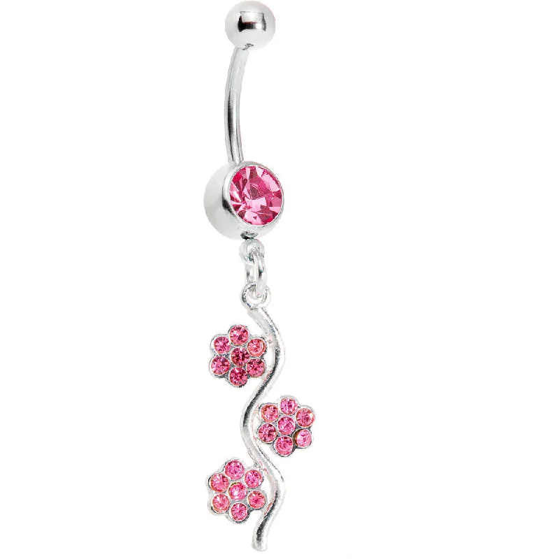 Comfortable Belly Rings for Fashion Forward -Passion Pink Gem Flower Vine Belly Ring Comfortable Belly Rings for Fashion Forward -Passion Pink Gem Flower Vine Belly Ring