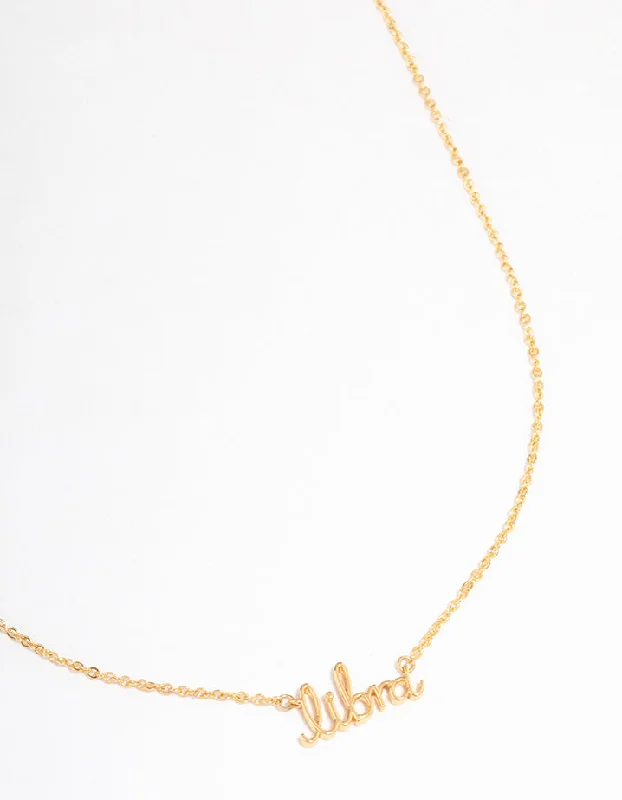 Shop Classic Women's Necklaces & Pendants with a Modern Twist-Gold Plated Libra Script Pendant Necklace Shop Classic Women's Necklaces & Pendants with a Modern Twist-Gold Plated Libra Script Pendant Necklace