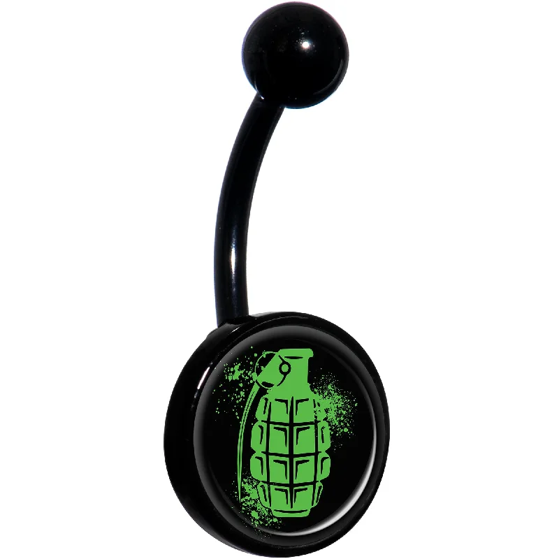 Belly Rings with Beautiful Detailing for Chic Style -Green Grenade Black Belly Ring