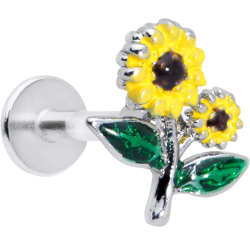 Fashionable Lip Rings for All Occasions16 Gauge 1/4 Cheery Inlay Sunflowers Labret