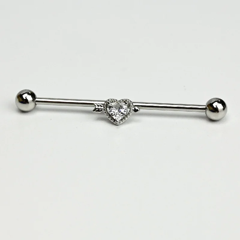 Women's Earrings – Elegant Designs for Every Personality--14 Gauge Clear Gem Fusion of Love Arrow Heart Industrial Barbell 38mm Women's Earrings – Elegant Designs for Every Personality--14 Gauge Clear Gem Fusion of Love Arrow Heart Industrial Barbell 38mm