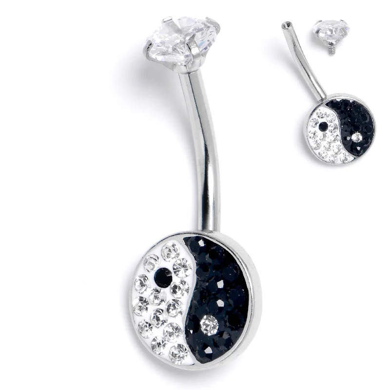 Belly Rings with Exotic Designs -Clear Black CZ Gem Internally Threaded Yin Yang Grace Belly Ring Belly Rings with Exotic Designs -Clear Black CZ Gem Internally Threaded Yin Yang Grace Belly Ring