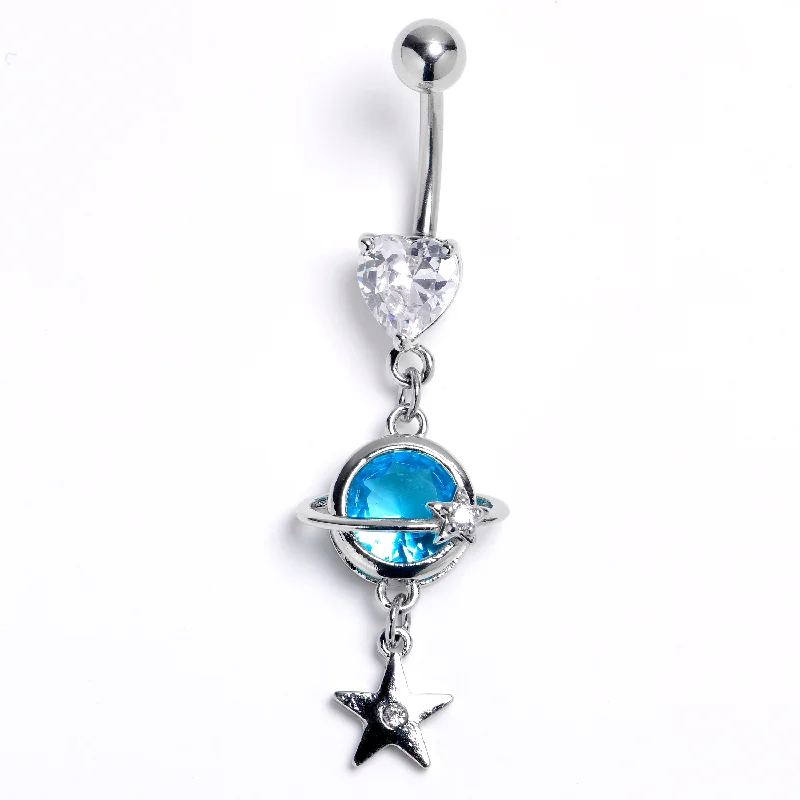 Custom Belly Rings for Exclusive Appeal -Clear Blue Gem Heart Saturn Star Dangle Belly Ring Custom Belly Rings for Exclusive Appeal -Clear Blue Gem Heart Saturn Star Dangle Belly Ring