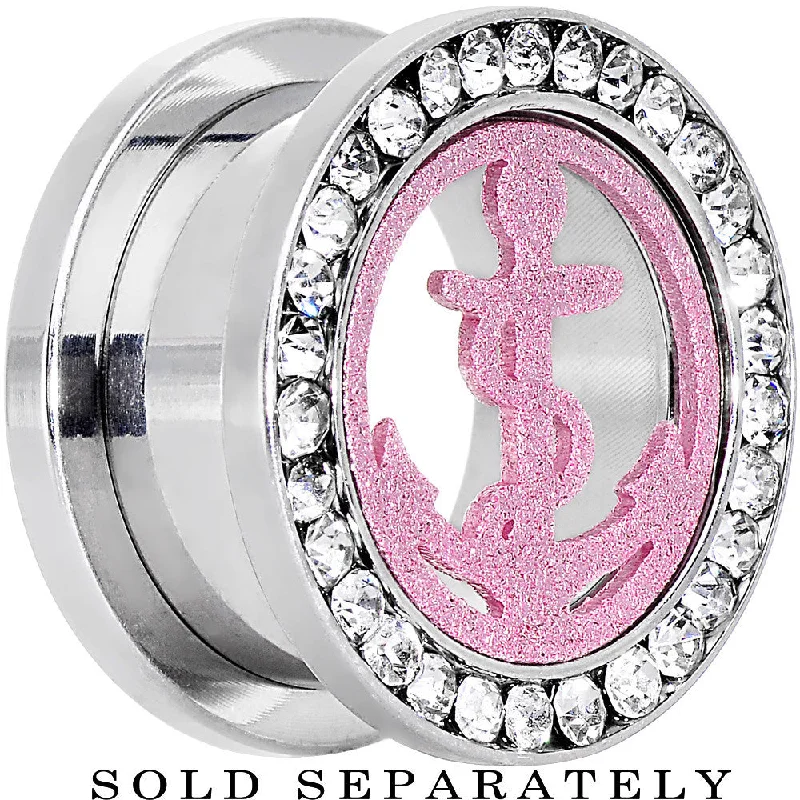 Women's Earrings – Elegant Designs for Every Personality--5/8 Stainless Steel Clear Gem Pink Anchor Tunnel Plug Women's Earrings – Elegant Designs for Every Personality--5/8 Stainless Steel Clear Gem Pink Anchor Tunnel Plug