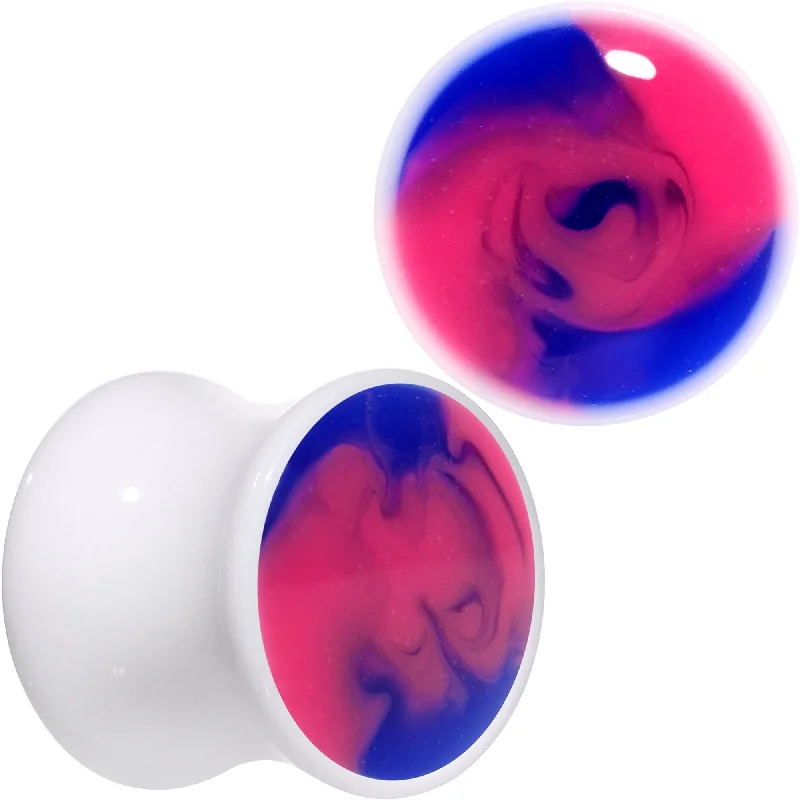 Women's Earrings – Elegant Designs for Every Personality--Blue and Pink Candy Swirl Saddle Plug Set Available in Sizes 0 Gauge to 20mm