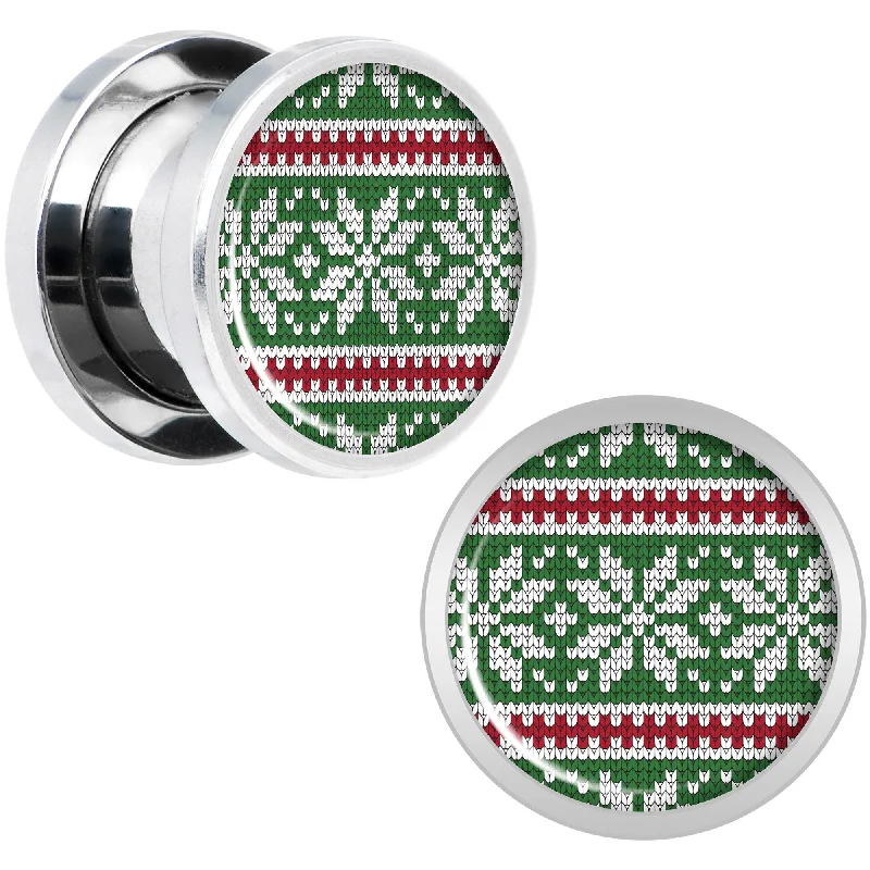 Women's Earrings – Elegant Designs for Every Personality--Green Red Christmas Sweater Screw Fit Plug Set Sizes 5mm to 20mm Women's Earrings – Elegant Designs for Every Personality--Green Red Christmas Sweater Screw Fit Plug Set Sizes 5mm to 20mm