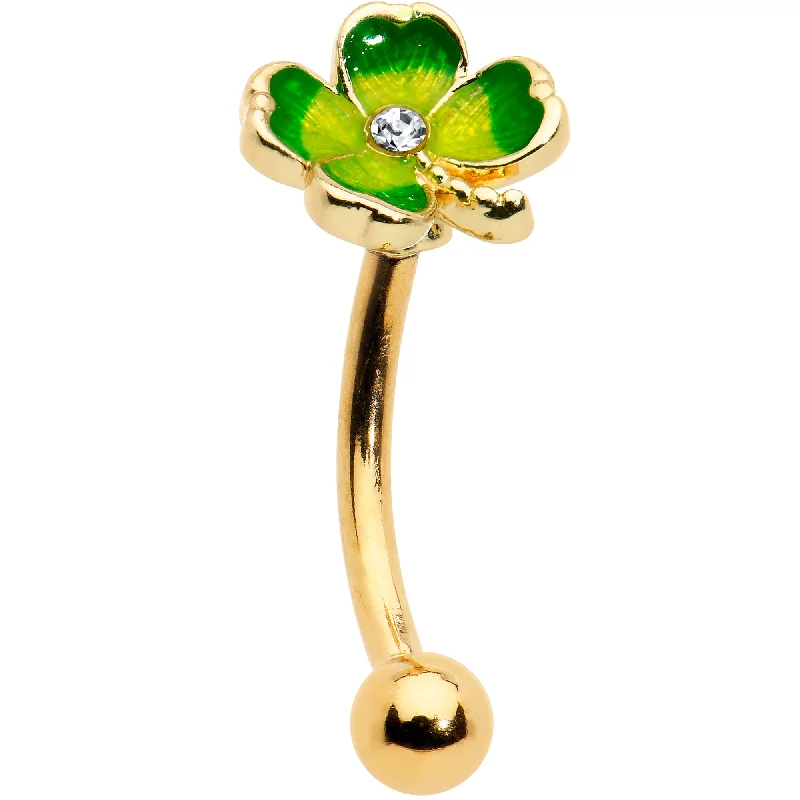 Women's Earrings – Elegant Designs for Every Personality--16 Gauge 5/16 Clear Gem Gold Tone Lucky Shamrock Curved Eyebrow Ring Women's Earrings – Elegant Designs for Every Personality--16 Gauge 5/16 Clear Gem Gold Tone Lucky Shamrock Curved Eyebrow Ring