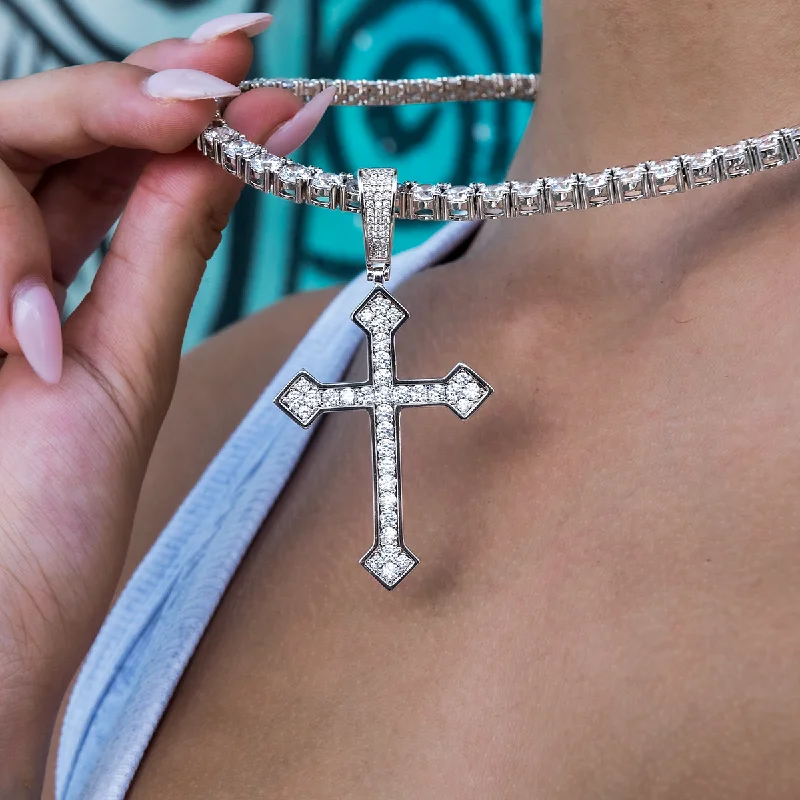 Shop Classic Women's Necklaces & Pendants with a Modern Twist-Large Iced Celtic Cross in White Gold Shop Classic Women's Necklaces & Pendants with a Modern Twist-Large Iced Celtic Cross in White Gold