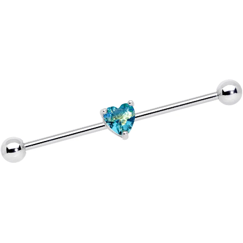 Women's Earrings – Elegant Designs for Every Personality--14 Gauge Blue Green Gem Faceted Heart Industrial Barbell 38mm Women's Earrings – Elegant Designs for Every Personality--14 Gauge Blue Green Gem Faceted Heart Industrial Barbell 38mm