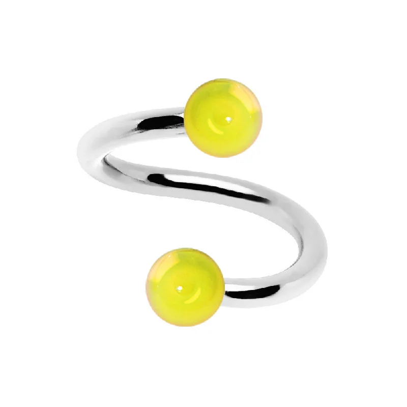 Women's Earrings – Elegant Designs for Every Personality--16 Gauge 5/16 Iridescent Yellow Acrylic Ball Spiral Twister