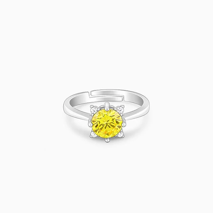 Chic Women's Rings for Fashion-Forward Looks-Silver Amber Bloom Ring