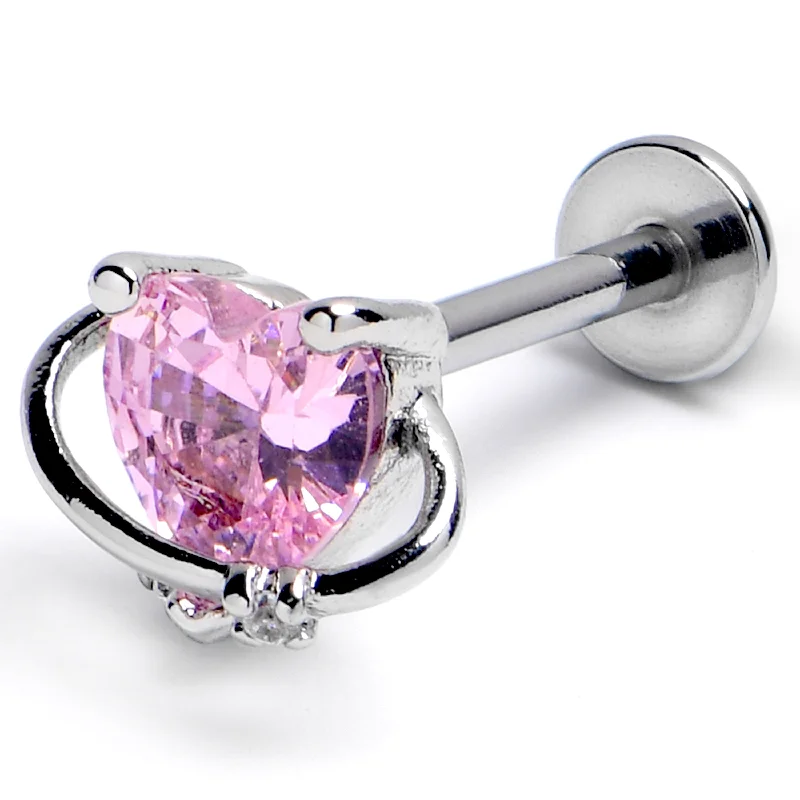 Customizable Lip Rings for Individual Style16 Gauge 3/8 Pink CZ Gem Saturn Heart Labret Monroe Tragus