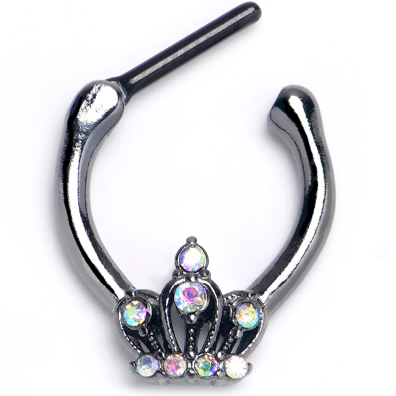 Women's Earrings – Elegant Designs for Every Personality--16 Gauge 5/16 Aurora CZ Gem Black Epic Crown Cartilage Clicker Women's Earrings – Elegant Designs for Every Personality--16 Gauge 5/16 Aurora CZ Gem Black Epic Crown Cartilage Clicker