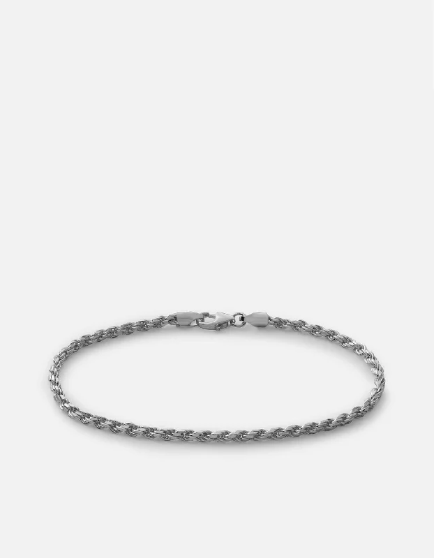 Unique Bracelet Gifts for Men-2.4mm Rope Chain Bracelet, Sterling Silver