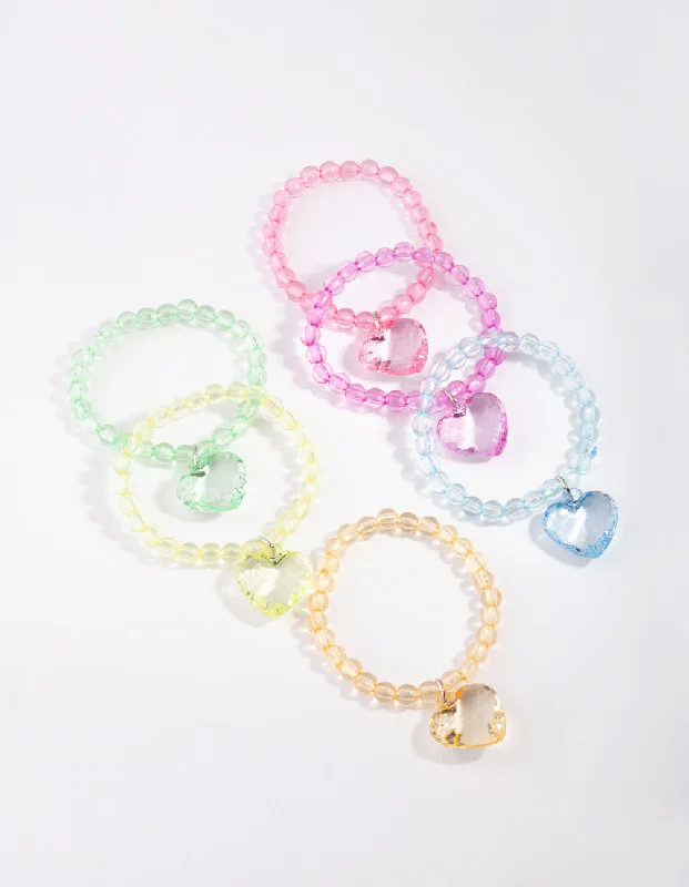 Bangles with Simple Silver Charms for Women-Kids Multi Coloured Bead Heart Bracelet 6-Pack Bangles with Simple Silver Charms for Women-Kids Multi Coloured Bead Heart Bracelet 6-Pack