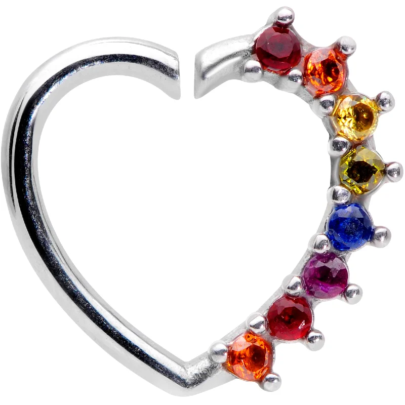 Stunning Lip Rings with Precious Stones16 Gauge 5/16 Rainbow Gem Pride Heart Left Ear Closure Ring