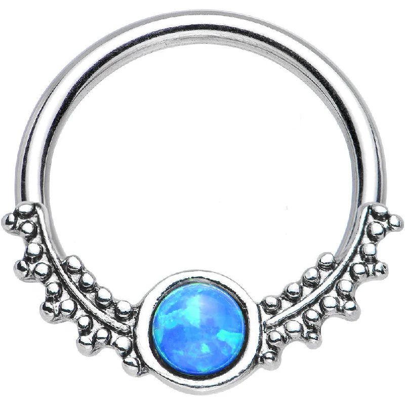 Trendy Lip Rings for Statement Fashion14 Gauge 1/2 Synthetic Blue Opal Drops of Dew Captive Ring