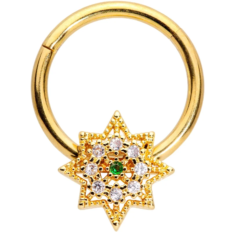 Lip Rings for Unique Fashion Statement16 Gauge 3/8 Clear CZ Gem Gold Tone Octagon Hinged Segment Ring Lip Rings for Unique Fashion Statement16 Gauge 3/8 Clear CZ Gem Gold Tone Octagon Hinged Segment Ring