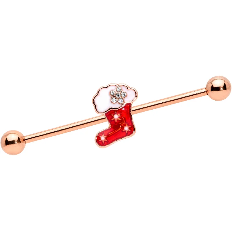 Women's Earrings – Elegant Designs for Every Personality--14 Gauge Rose Gold Tone Christmas Stocking Industrial Barbell 38mm Women's Earrings – Elegant Designs for Every Personality--14 Gauge Rose Gold Tone Christmas Stocking Industrial Barbell 38mm